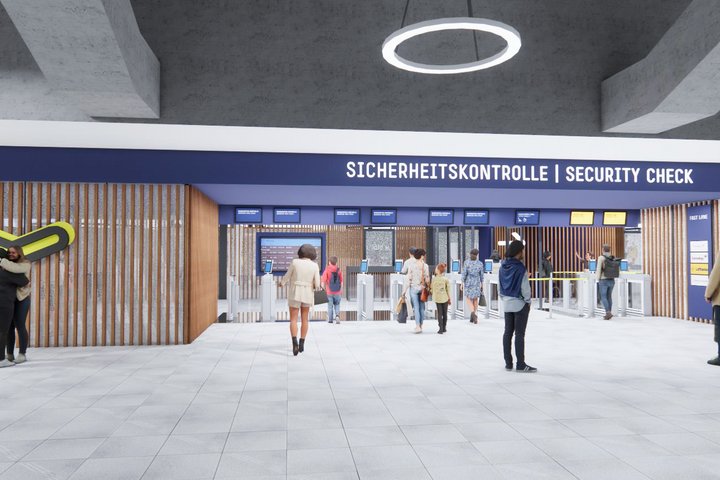 Visualisierung der zukünftigen Sicherheitskontrolle in Terminal 1.